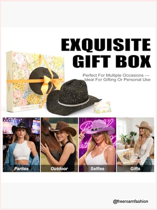 Sparkling Sequin Cowboy Hat with Thread Detail Cowgirl Hat for Parties main image 7